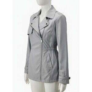 DKNY Women's XS Light Purple Trench Rain Coat Lined Drawstring Asymmetrical Zip